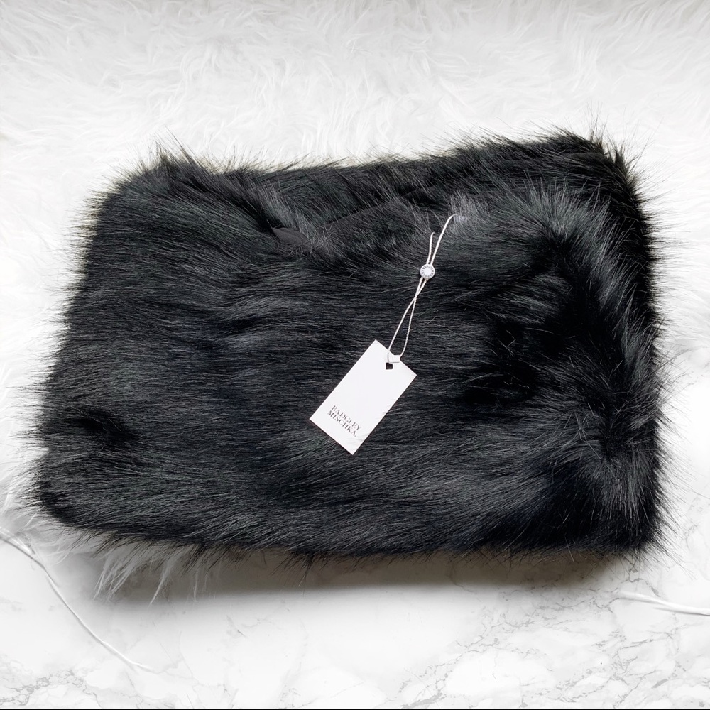 Badgley Mischka Faux Mink Stole Shawl NWT  Black